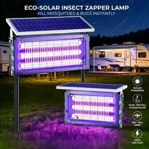 Solar-powered outdoor  uv insect   killer   trap, high-power insect trap for home gardens and yards, three-tube design, IPX5 waterproof rating, powered by solar panels and USB, suitable for backyards, patios, gardens, RVs, and camping bug light