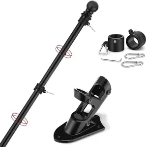 Flag Pole,6FT  Flag Pole & Bracket-Flagpoles for 3 x 5 Flags Holder for House Porch & Outdoor,Tangle Free and Wall Mount Flag Pole Kit (Without flag,Black)