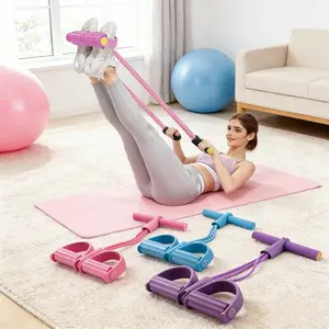 Multifunctional tension rope, 4-tube elastic yoga pedal tension belt, natural latex tension rope fitness equipment, for abdominal/waist/arm/leg stretching