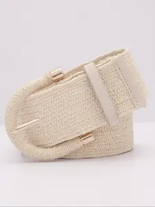 1pc vintage European and American style woven bag with buckle, one size fits all, beige PP straw woven elastic waistband, suitable for daily life, parties, dresses, suits, waistband, slimming decoration