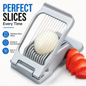 Heavy Duty Stainless Steel Egg Slicer - Food Prep Kitchen Gadget for Hard Boiled Eggs, Strawberries - Quick Even Slices, Dishwasher Safe