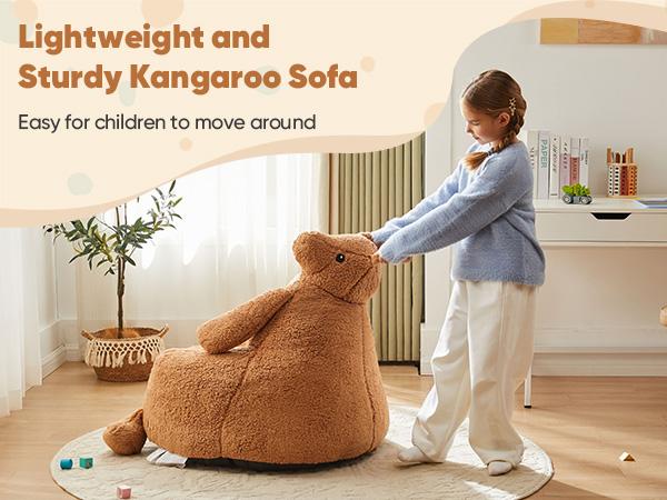Kids Bean Bag Chair, Stuffed Toddler Couch with Faux Rabbit Fur Cover for Teens & Kids, Comfy Lazy Sofa Chair for Reader, Living Room, Bedroom, Aged 4-12 Years, 31 Inch, Kangaroo Brown
