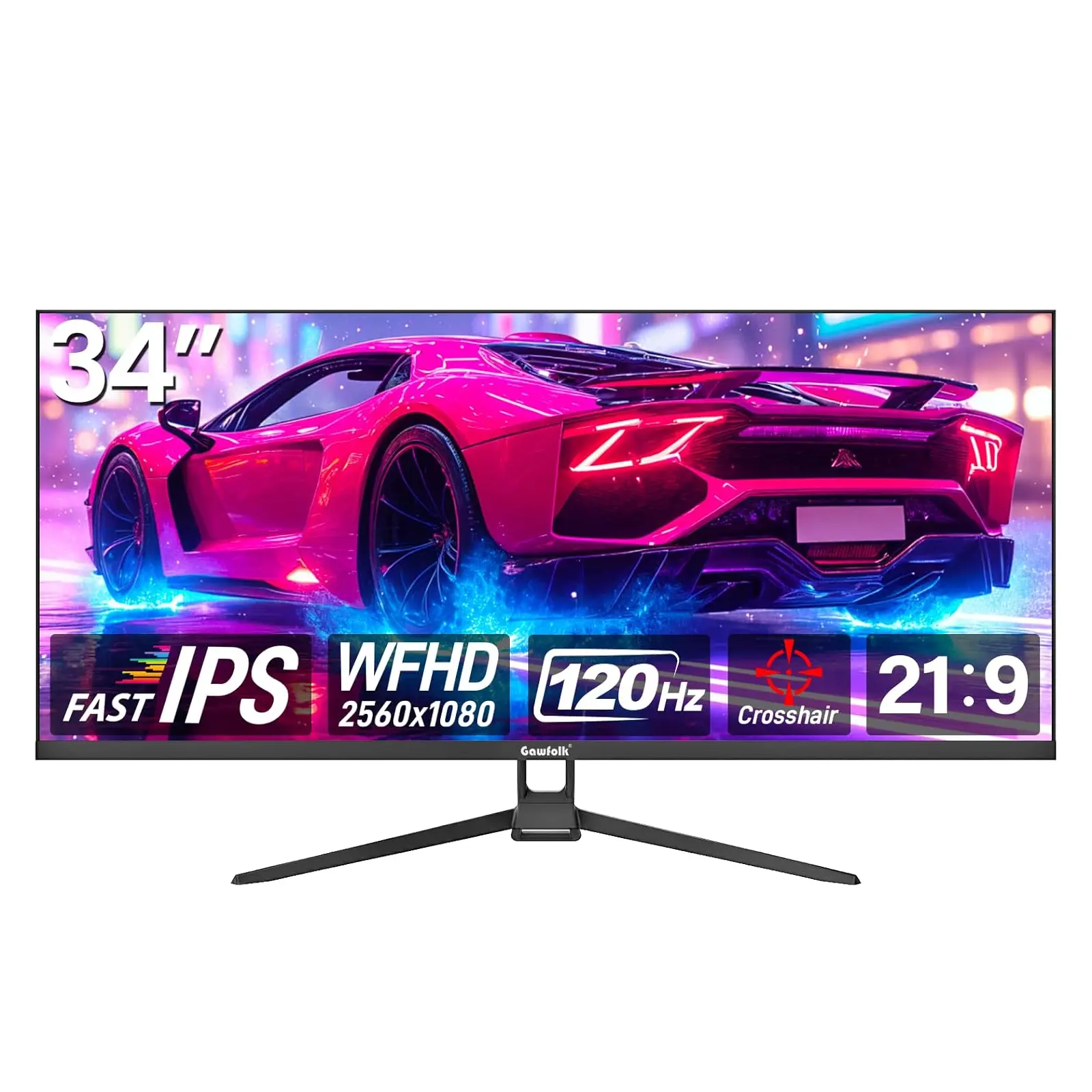 Gawfolk 34-Inch IPS 120Hz Gaming Monitor, Ultrawide 2560×1080P Ultra-Thin Bezel Computer Display with 178-Degree Viewing Angle, 128% sRGB, DisplayPort, HDMI, Wall-Mountable for Home Office Business
