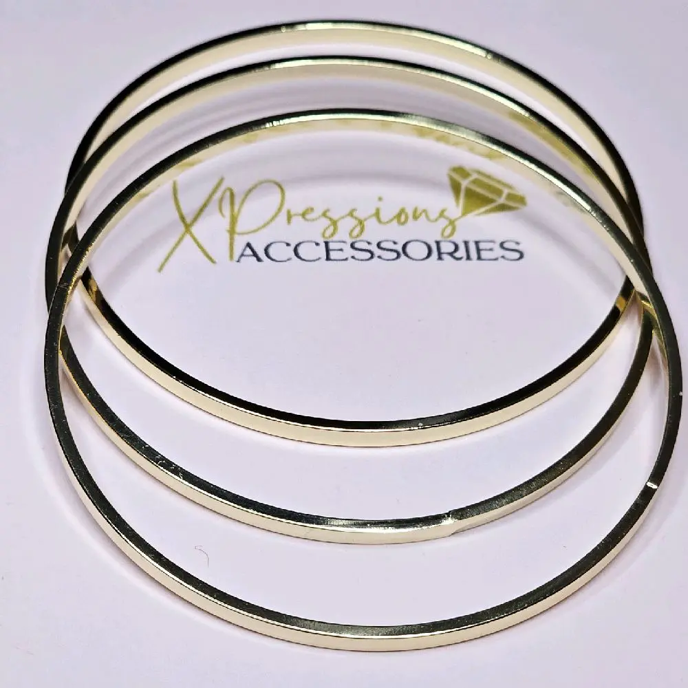 14k gold plated set of 3 round flat bangles