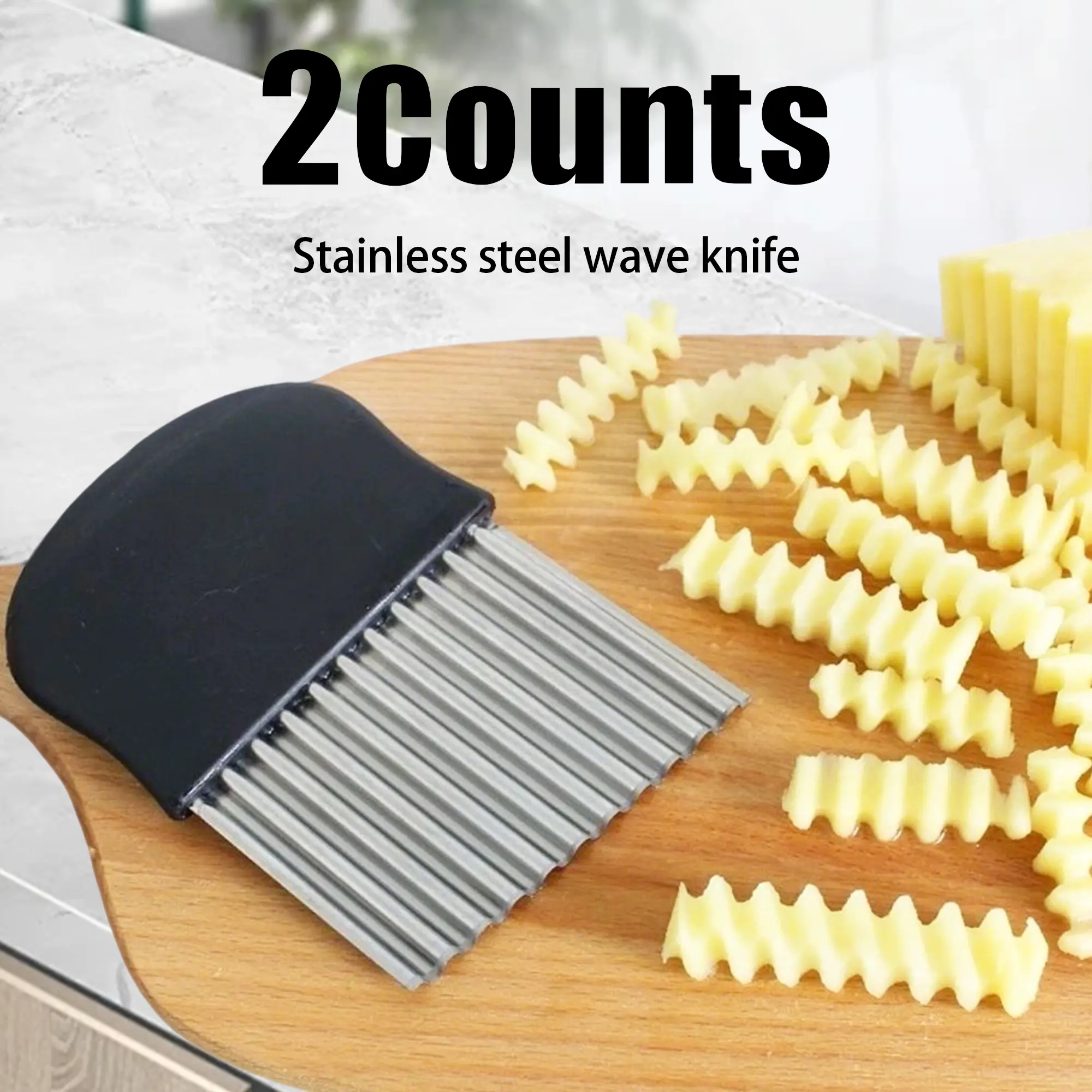 2 Counts Large Crinkle Cutter, French Fry Slicer, Potato Knife Cutter, Wavy Veggie Chopper for Vegetables and Fruits, Stainless Steel Blade Kitchen Tool