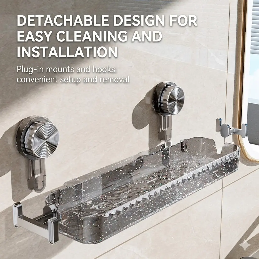Transparent Suction Cup Shower Caddy - Shower Organizer for Bath, Firm Adhesion to Smooth Wall Surfaces with Tool-Free Installation, Organiser