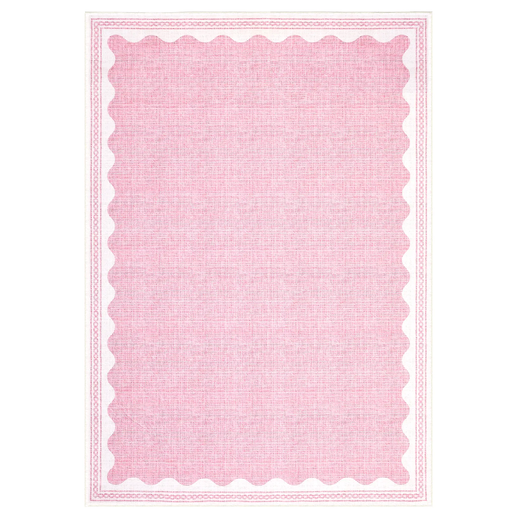 5x7 ft Polyester Pink Rectangular Scalloped Modern Decorative Area Rug, Low-Pile Stain-Resistant Machine-Washable Indoor Rug for Bedroom, Living Room, Low Pile Rugs