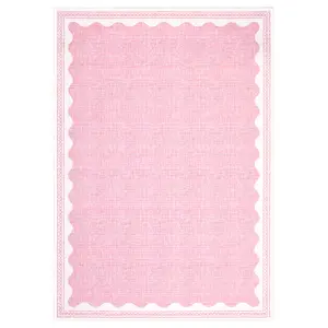 5 x 7 ft Low Pile Polyester Fiber Pink Rectangular Scalloped Curvilinear Soft Area Rug, Stain-Proof, Machine Washable Indoor Rug for Bedroom, Living Room, Living Room Decor