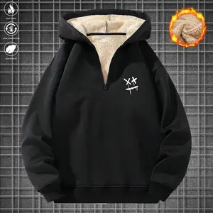 Men's Polyester Hoodie - Solid Print, Fleece-Lined, Long-Sleeve Pullover Sweatshirt, Winter Warm, Regular Fit, Autumn Casual Top, Machine Washable, Sweatshirts
