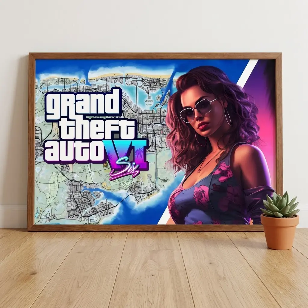 Grand Theft Auto VI Poster, Vice City Style Gaming Wall Art, Retro Open World Game Print, Gamer Room Decor, No Frame