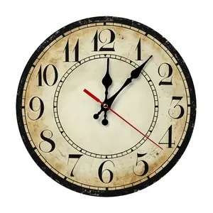 10in Vintage Distressed Number Wall Clock - Farmhouse Silent | Rustic Black & Beige Silent Decorative Clock