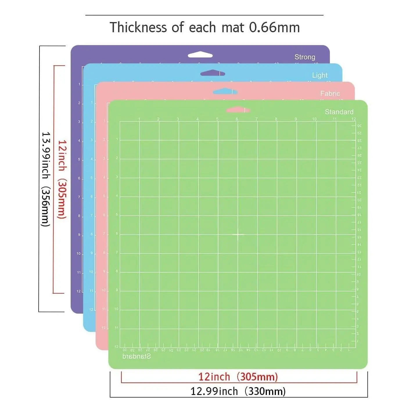 4 Pack 12x12 Inch Cutting Mats| Compatible with Cricut Explore One/Air/Air 2/Maker 3/Maker| Standard/Light/Strong/Fabric 4 Types Replacement Cutting Mat Accessories, Craft Enthusiasts, Cricut Series, Premium Pvc