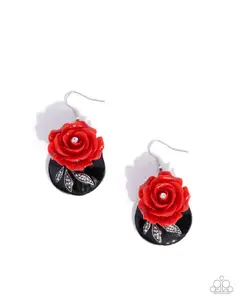 Rosy Rally - Red Rose Silver Earrings - Paparazzi
