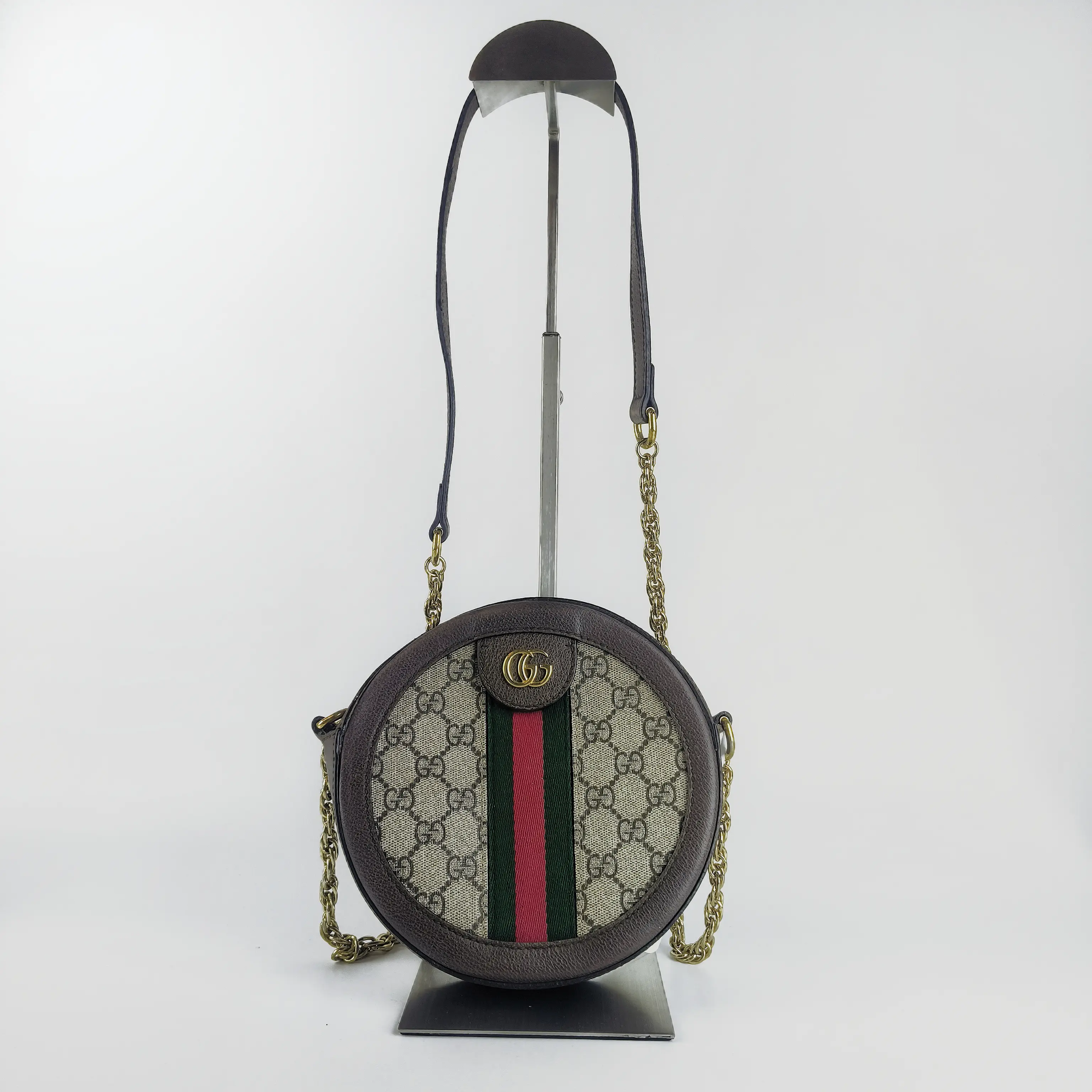 Pre-owned GUCCI 809 GG Supreme Monogram Web Mini Ophidia Round Shoulder Bag Brown