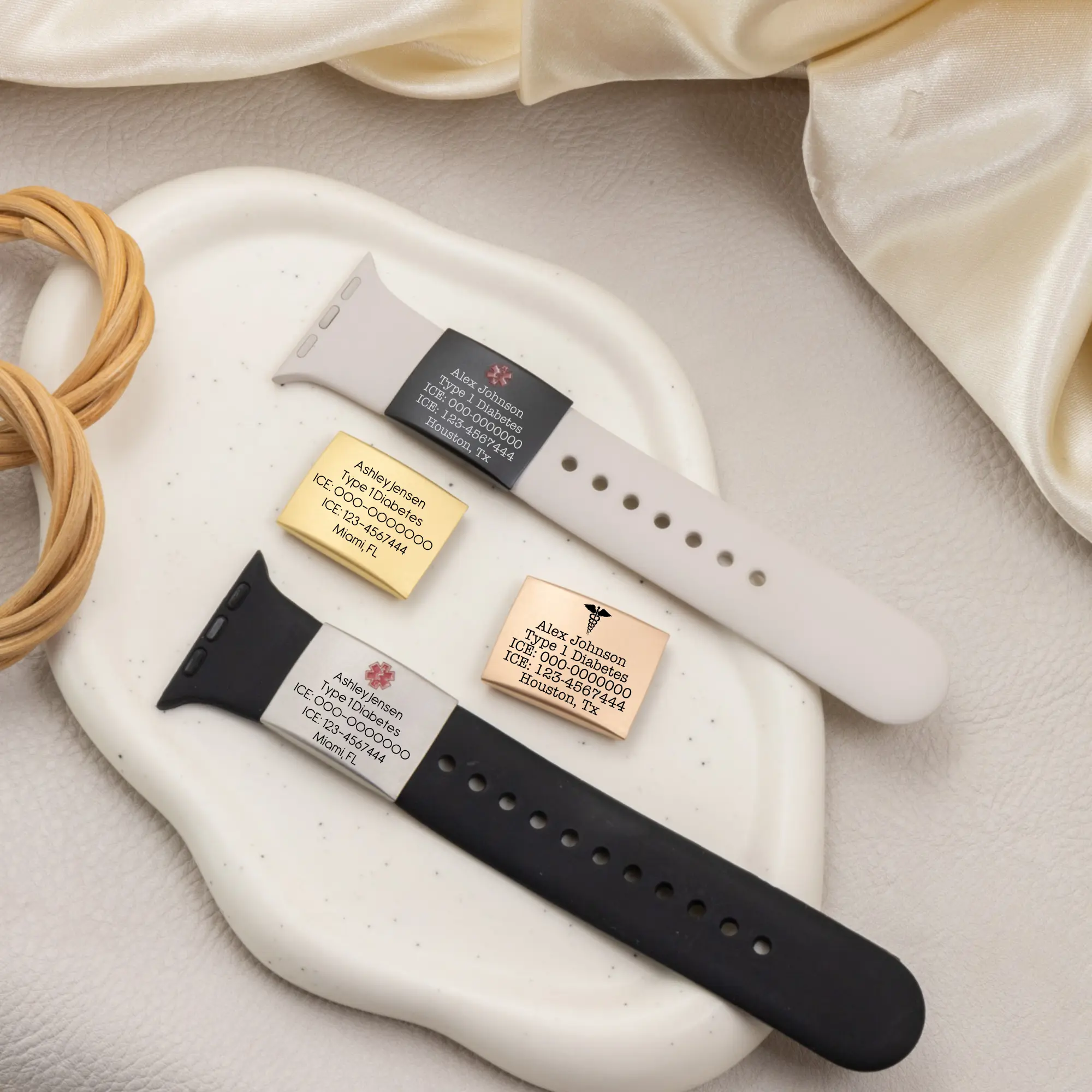 Personalized medical ID tag for watch, runners ID tag, stainless steel, sweatproof, laser engraved, for 18mm to 22mm watch band, diabetes, autism, POTS