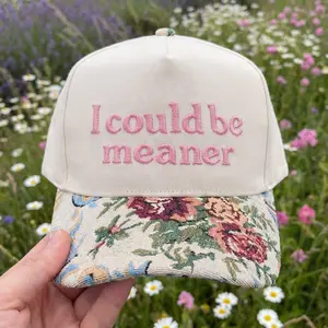 Embroidered “I Could Be Meaner” Floral Hat  | Sassy Chic Attitude Cap | Funny Bold Statement Baseball Hat for Women | Cute Sarcastic Gift for Bestie, Sister | Vintage Aesthetic Streetwear Accessory Viral TikTok Hat
