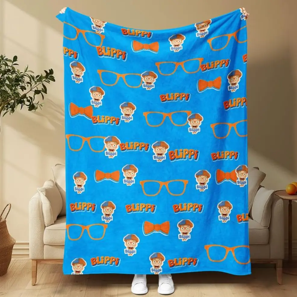Blippi Cartoon Character Slogan Print Blanket, Soft & Warm Plush Throw for Kids, Perfect Gift for Children, Home Decor Accessory birthday gift