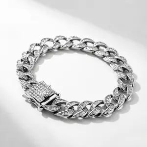 Luxury S925 Moissanite Diamond Cuban Chain Bracelet Necklace Full Diamond Women Men’s Jewelry Hip Hop Bling Gift