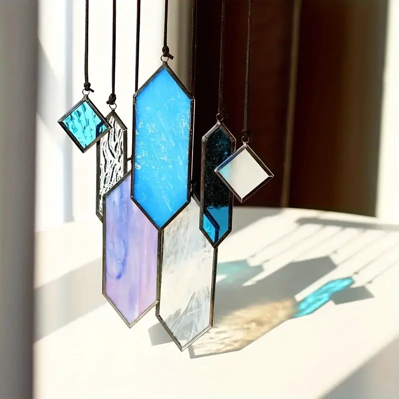 Blue Glass Hanging Capture Set -1set/2set Set With Earthly Tone Modern Design For Home Or Garden Decoration - Earthly Tone Window Decoration, Perfect Gift For Wedding Halls And Family Gatherings, Gift Decoration Gift, Christmas Decorations For Home