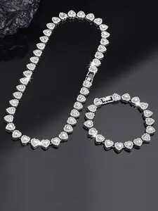 Heart Shaped Cuban Chain Necklace Set, Hip Hop Style Jewelry Gift for Valentine's Day Birthday Party Wear, Casual Alloy Necklaces for Teens