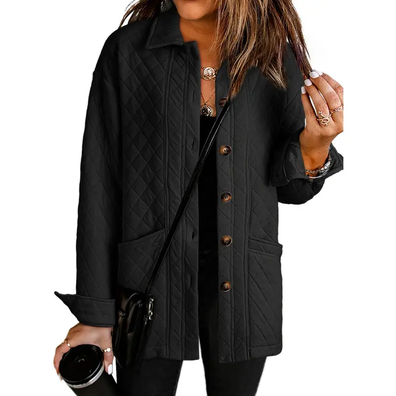 Dokotoo Casual Quilted Jackets for Women Button Down Collared Long Sleeve Shirts Fall Jackets with Pockets 2026