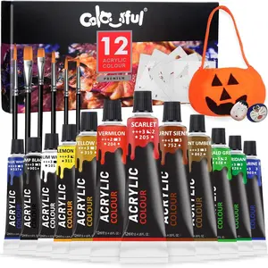 Acrylic Paint Set, 12/24 Colors 12ML Acrylic Art Supplies Paint with 6 Brushes & 1 Palette, Acrylic Crafts Paint Kit, Paint Kits for Student, Beginners, Art Materials