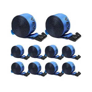 【FathersDayGift】 VEVOR Winch Straps, 4" x 30', 6000 lbs Load Capacity, 18000 lbs Breaking Strength, Truck Straps with Flat Hook, Flatbed Tie Downs Cargo Control for Trailers, Farms, Rescues, Tree Saver, Blue (10 Pack