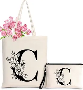 Personalized Initial Tote for Women - Monogrammed Bags with Makeup Gift for Wedding, Birthday, Teacher