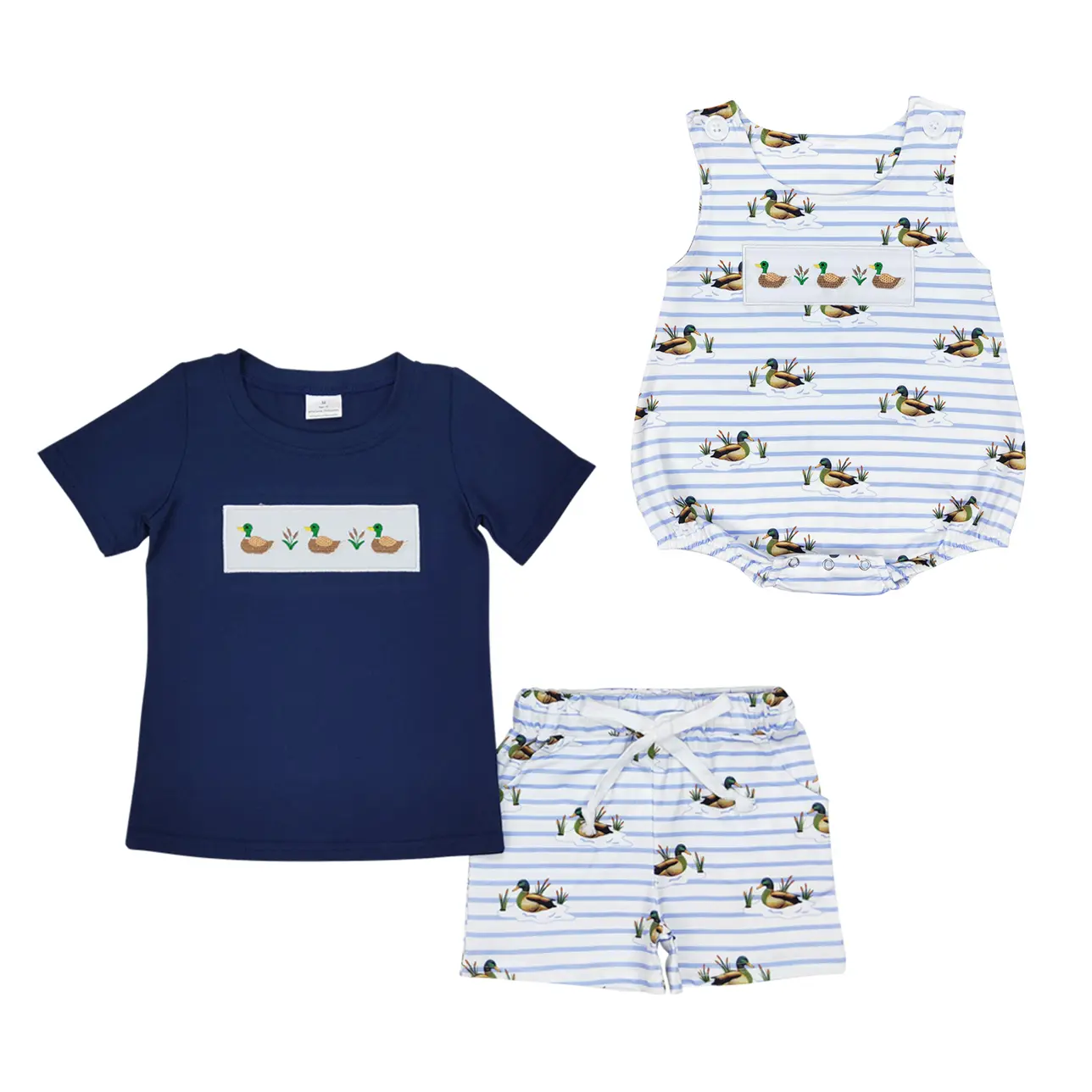 Baby Boy Mallard Duck Romper - Embroidered Sleeveless Fitted Ventilated Cotton Blend Bubble Onesies with Duck Print Characters, 12-18m Cartoon Sleepwear (SR1583)