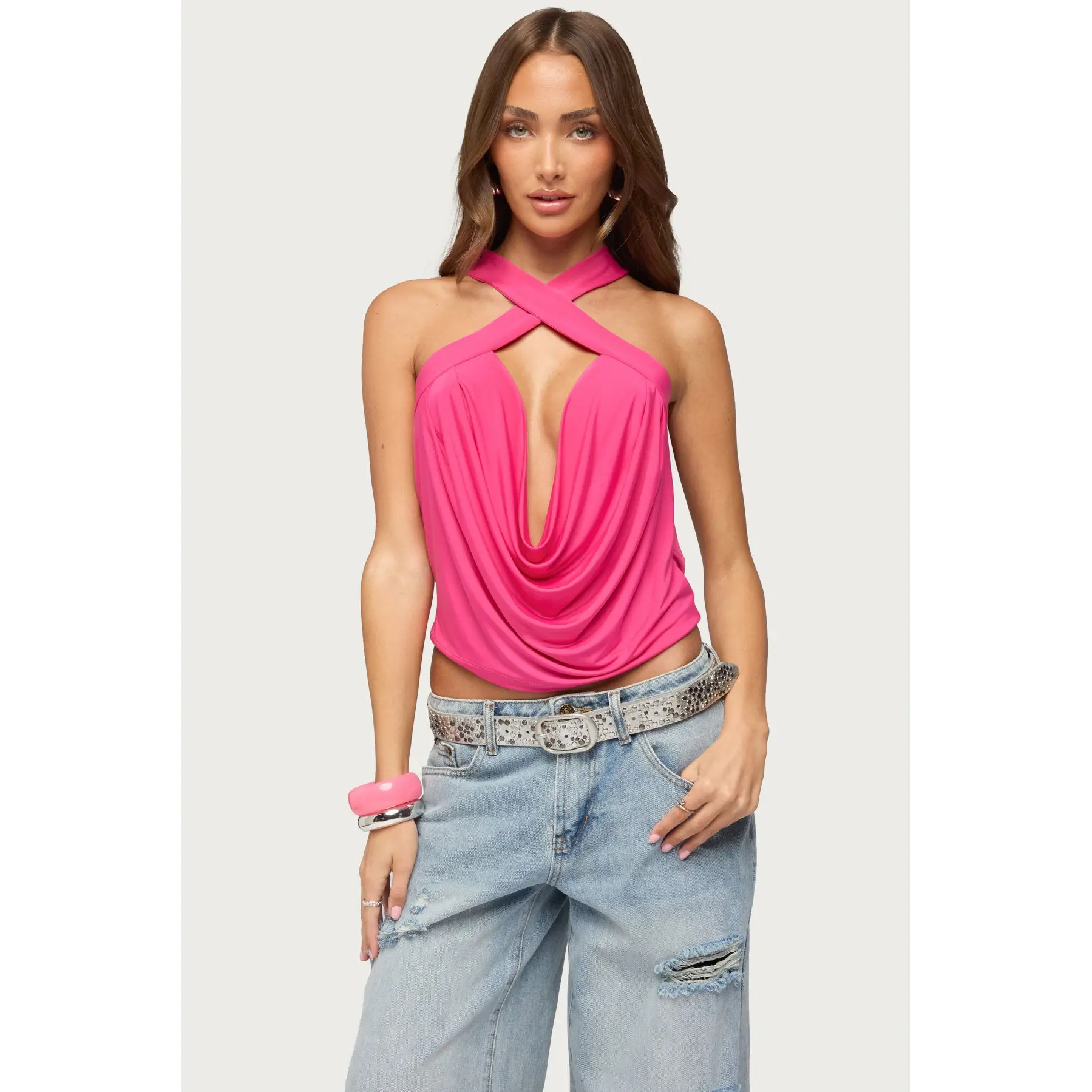 Maise Backless Cowl Neck Crisscross Top