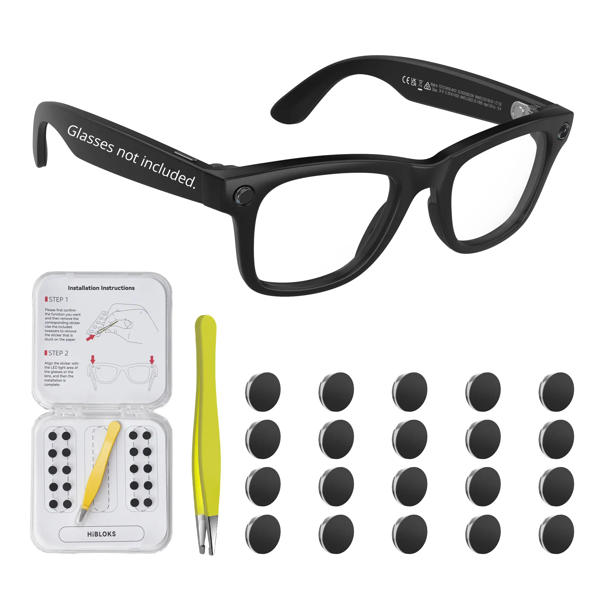 HIBLOKS 20Pcs Adhesive Back LED Light Blocking Stickers - 2026 Upgrade Light Covers, Wayfarer-Style Accessories for Meta Smart Glasses (Gen 2 Compatible Models), Light Cover