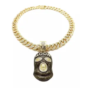 MaxBling81 Alloy Coated Goon Mask Pendant Chunky Chain Necklace, 13mm Iced Cuban Link Chain Jewelry Necklaces, Unisex Hip Hop Jewelry with Box Lock, Multi-Size Options (18in, 20in, 24in, 30in) Fashion Costume Accessory