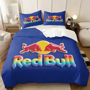 Red Bull 3D Printed Machine Washable Duvet Cover Set, Includes One Comforter Cover and 1/2 Pillowcases, Breathable Soft Gaming Essential Quilt Cover, Teen Adult Bedroom Bedding Decor, All Seasons Use, No Fading after Washing