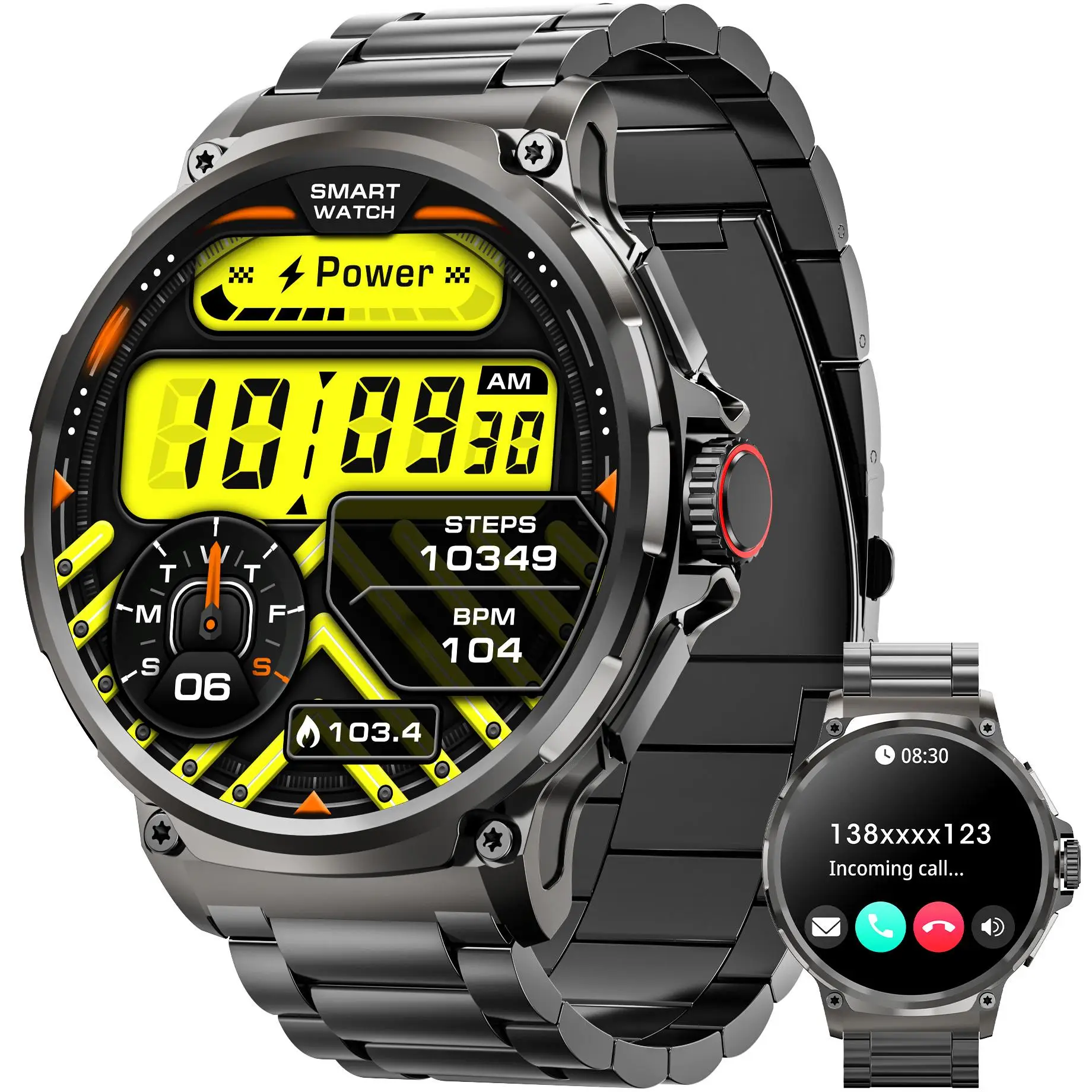 Men's Women's 1.85-inch Wireless Talking Smartwatch with Outdoor Fitness Tracking, Incoming Call/Message Alerts, Pedometer/Climbing/Weather/Multifunct