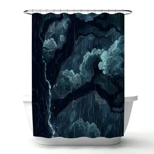 MWW C1SC717446YISU Hook-Equipped Polyester Gray Shower Curtain, 71x74 in, Canopy Design, Elegant Bathroom Home Decor