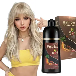 Blonde Brown Hair Dye Shampoo – 5-in-1 Permanent Hair Color for Men & Women, Instant Gray Hair & Beard Coverage, Ammonia-Free Herbal Hair Care, Long-Lasting Color 500ml