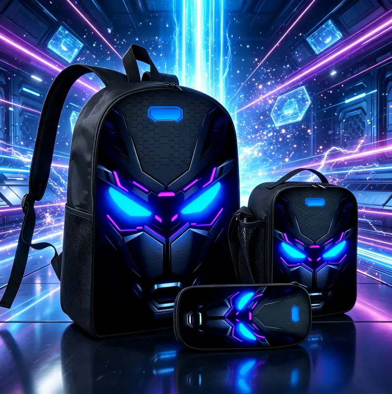 3pcs Cyberpunk Casual Backpack Set, Heavy Polyester Fiber Backpack, Laptop Bag And Accessory Pouch, Adjustable Thickened Shoulder Straps And Reinforced Zipper, Suitable for Work, Travel, Gaming - Unisex Fashion Backpack