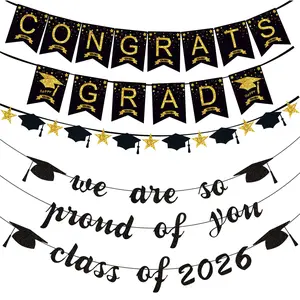 2-Piece Graduation Party Decor Banners - Synthetic Colorful Flags, Congrats Grad Hanging Garland for Outdoor Fun, Party & 2026 Graduation Decorations