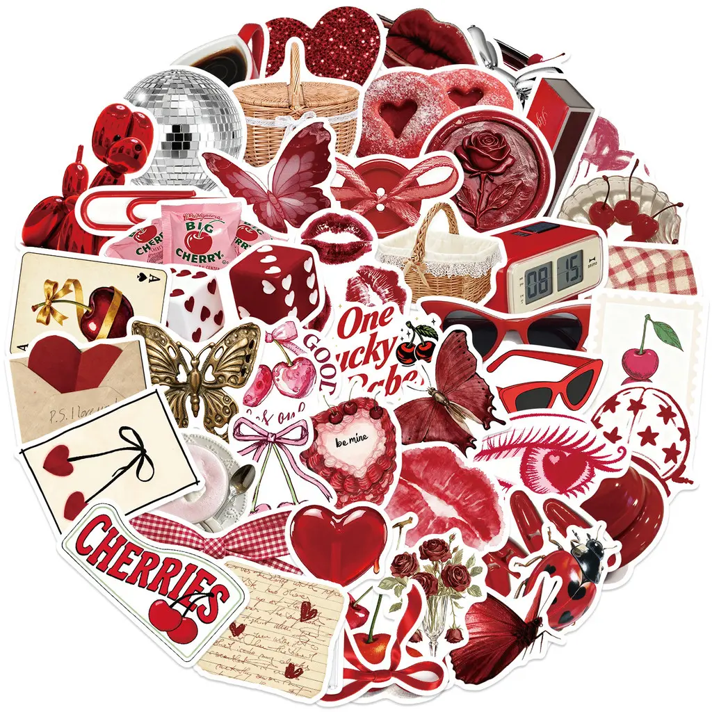 50 Pcs Trendy Y2K Cherry Cartoon Graffiti Stickers - Waterproof Embellishments for Phone Cases, Backpacks & Stationery Decor Accessories