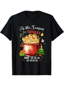 Men'S Retro Mexican Food Christmas T-Shirt - Tis The Season for Tamales Graphic, Black with Red & Green Holiday Design, All-Season Casual Wear for Parties, Beach, Sports & Outdoor Activities   Ad