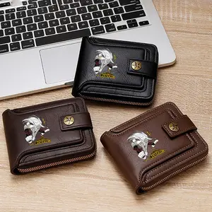 Anime Character Cool Action Print Leather Wallets for Men Everyday Use Stylish Accessories Perfect Birthday Christmas Anniversary Gift for Anime Fans and Collectors Durable Wallets with Secure Button Closure and Zipper Compartment