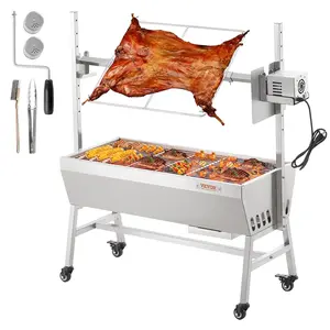 VEVOR Upgrade Rotisserie Grill,  35 Inch 90 Lbs Capacity, BBQ Whole Pig Lamb Goat Charcoal Spit Grill, Electric 42W Motor Stainless Steel Rotisserie Roaster with Lockable Wheels, for Camping Outdoor