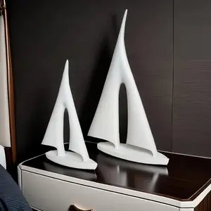 Set of 2 Modern Nautical - Style Decorative Sculpture Set, Creative Resin Sailboat Model Decorations, Suitable for Living Room, Bedroom, Table, Bookshelf and Bathroom Decoration