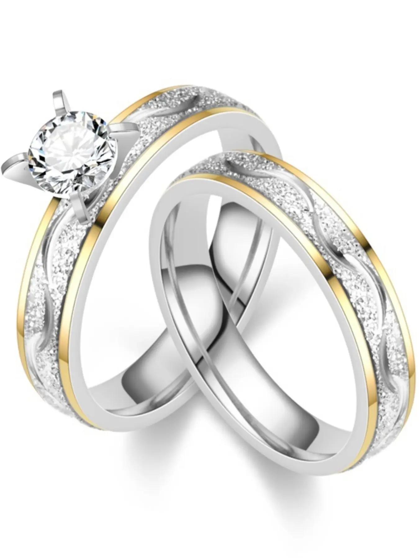 Stainless Steel Couple Rings, No Tarnishing, Non Tarnish, Fashion Style, Trendy Jewelry, Sandblasted Inlaid Wedding Bands, Valentine's Day Gift, Mother's Day Present, Wedding Promise Rings