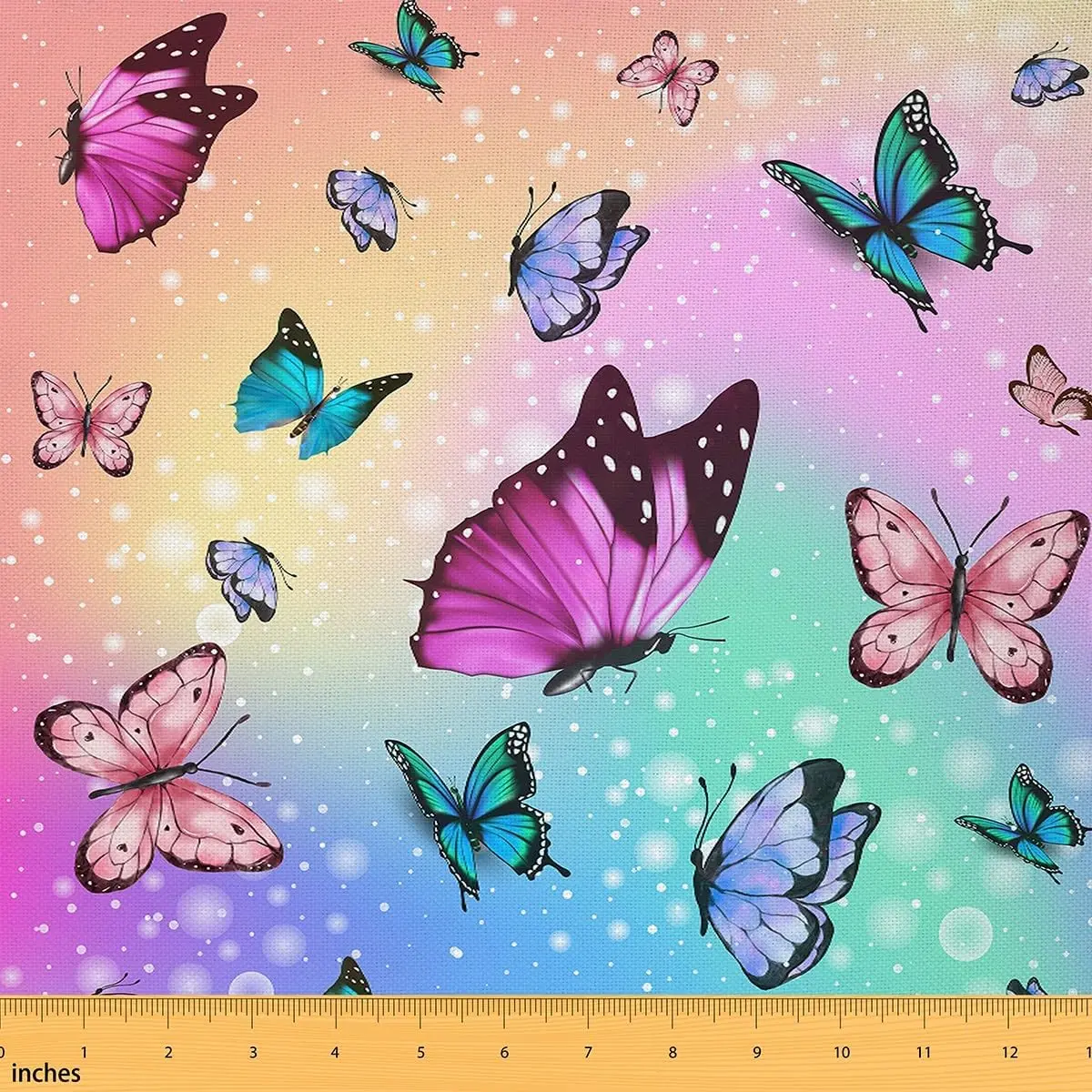 Feelyou 3D Printing Technology Rainbow Butterfly Design Polyester Fabric (2yd) - Tight-Woven, Waterproof, Easy-Cleaning for Outdoor/Indoor Home Decoration, Upholstery