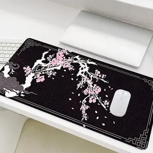 Cherry Blossoms Pattern Mouse Pad, Rectangle Gaming Mouse Pad, Non-Slip Rubber Base Stitched Edge Desk Pad for Desk Laptop Desktop