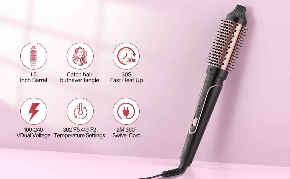 BESTOPE PRO Thermal Brush, 1.5 Inch Heated Round  Brush with Detachable Head, Dual Voltage for Travel, Rose Gold Hair Dryer Kit Powerful Hair Dryer Airstyler Personal Care Appliances Hairdryer Fast Drying Powerful Hair Dryer Hair Dryer Kit Plug Pouch