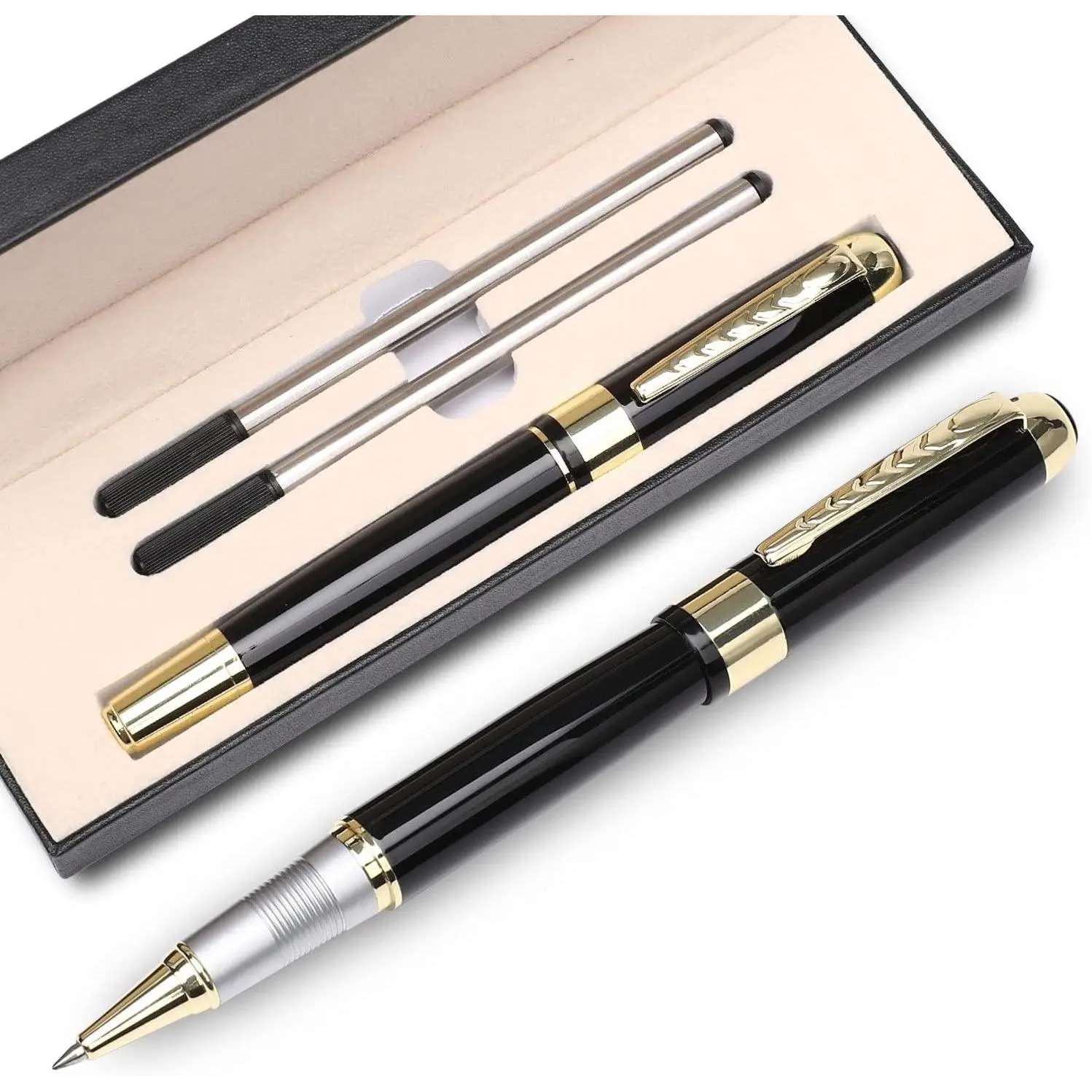Ballpoint Pen Luxury Ballpoint Line Black Refill width 0.5mm  Set for Men & Women Professional Executive,Office,Nice BallPens Classy  Box (Black)