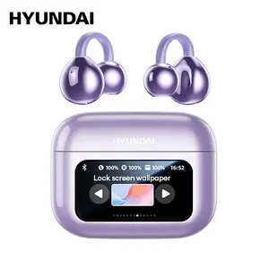 HYUNDAI M100 Clip-On Wireless Ear Headphones with Smart Display, Bluetooth 6.0 Stable Connection, HiFi Sound Earbuds for Music & Phone Calls, Sport Sweatproof Design, Compatible with Android & iOS