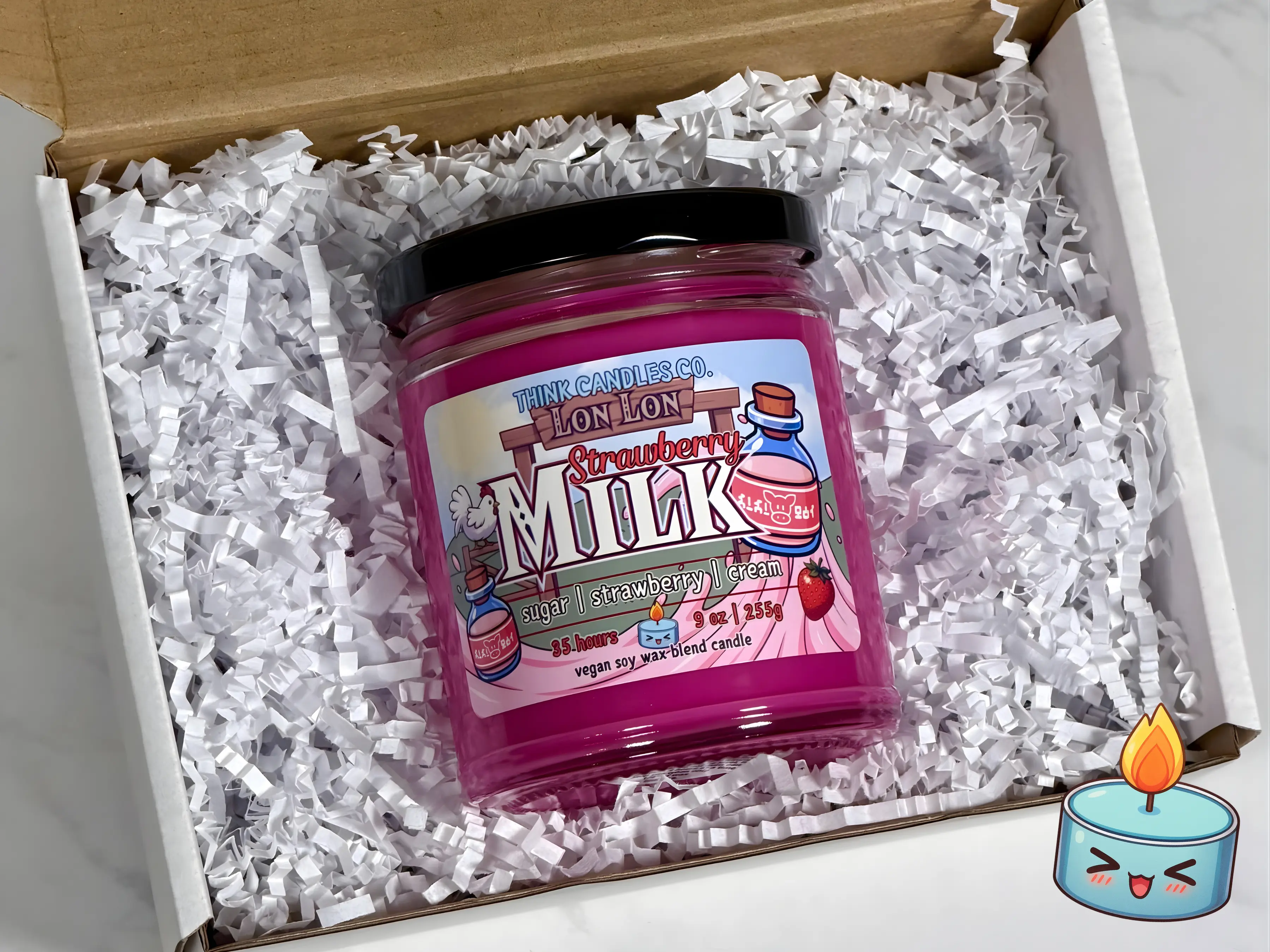 Lon Lon Strawberry Milk Candle | Hand Poured Vegan Wax Blend Candle | 9 oz, 4 oz, 2 oz Snap Bar